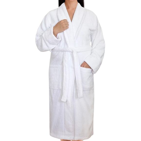 American Soft Linen Unisex Lightweight Plush Shawl Collar Bathrobe White Size M - Picture 1 of 4